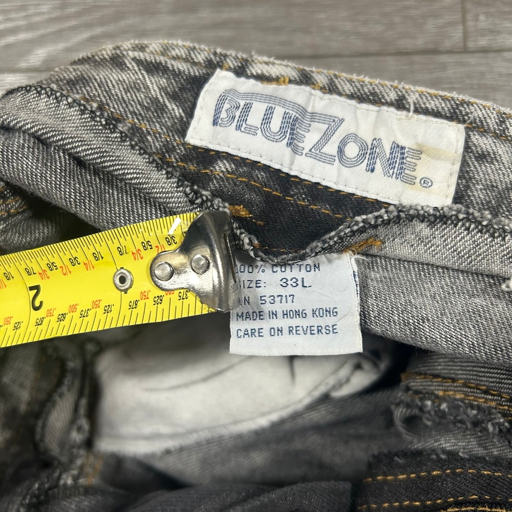 Vintage Blue Zone Acid Wash Double Knee Pleated Jeans Gray 33L Made in Hong Kong - Picture 4 of 7